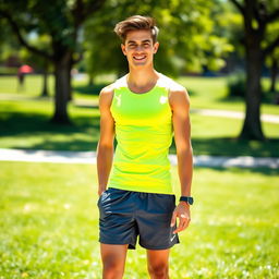 A young man standing confidently, wearing stylish sportswear