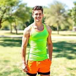 A young man standing confidently, wearing stylish sportswear