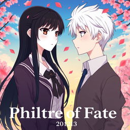 A romantic illustration inspired by the spy fiction novel 'Philtre of Fate', featuring the characters Takashi and Suiren