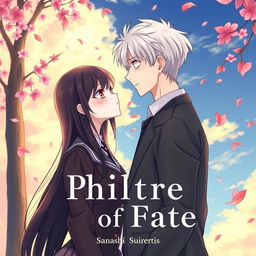 A romantic illustration inspired by the spy fiction novel 'Philtre of Fate', featuring the characters Takashi and Suiren