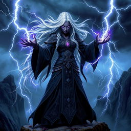 A powerful sorceress from the drow race, harnessing the chaotic energy of thunder magic