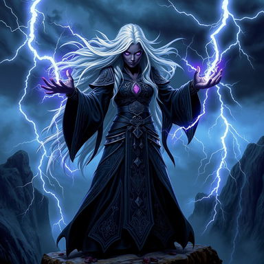 A powerful sorceress from the drow race, harnessing the chaotic energy of thunder magic