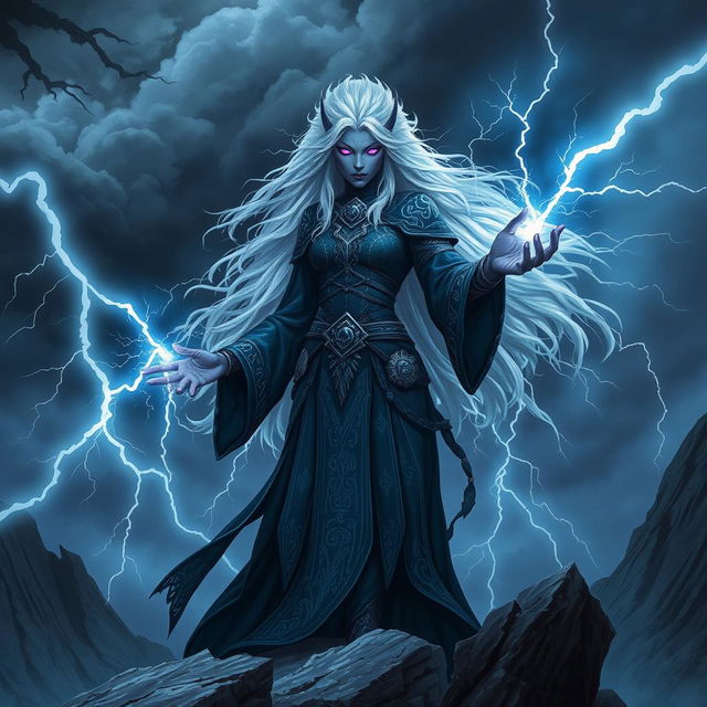 A powerful sorceress from the drow race, harnessing the chaotic energy of thunder magic