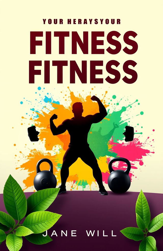 A visually striking and motivational fitness book cover featuring a strong, muscular silhouette of an athletic person in a dynamic pose, surrounded by vibrant splashes of color symbolizing energy and vitality