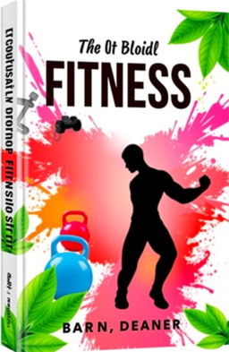 A visually striking and motivational fitness book cover featuring a strong, muscular silhouette of an athletic person in a dynamic pose, surrounded by vibrant splashes of color symbolizing energy and vitality