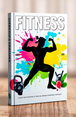 A visually striking and motivational fitness book cover featuring a strong, muscular silhouette of an athletic person in a dynamic pose, surrounded by vibrant splashes of color symbolizing energy and vitality