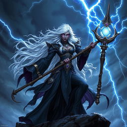 A powerful sorceress from the drow race, commanding the forces of thunder magic