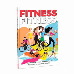 An inspiring and dynamic fitness book cover showcasing various physical activities that encourage people to engage in sports
