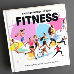 An inspiring and dynamic fitness book cover showcasing various physical activities that encourage people to engage in sports