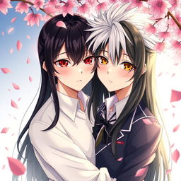 A captivating illustration inspired by the spy fiction novel 'Philtre of Fate', showcasing the romantic relationship between Takashi and Suiren