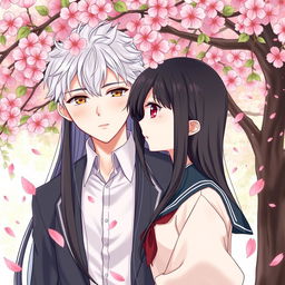 An enchanting illustration inspired by the spy fiction novel 'Philtre of Fate', portraying the romantic relationship between Takashi and Suiren