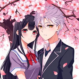 An enchanting illustration inspired by the spy fiction novel 'Philtre of Fate', portraying the romantic relationship between Takashi and Suiren