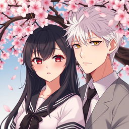 A mesmerizing illustration inspired by the spy fiction novel 'Philtre of Fate', depicting the romantic relationship between Takashi and Suiren