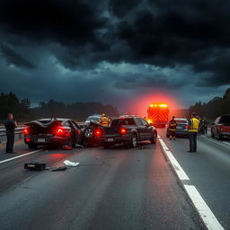 A dramatic highway scene depicting a serious road accident on Road 666