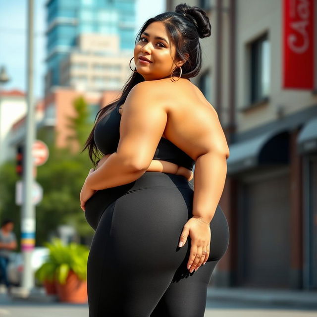 A full-figured 22-year-old Hispanic woman, soft and round in appearance, weighing approximately 110 pounds and standing at 5'2''