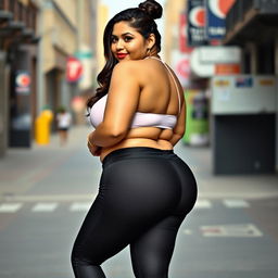 A full-figured 22-year-old Hispanic woman, soft and round in appearance, weighing approximately 110 pounds and standing at 5'2''