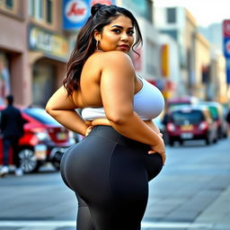 A full-figured 22-year-old Hispanic woman, soft and round in appearance, weighing approximately 110 pounds and standing at 5'2''