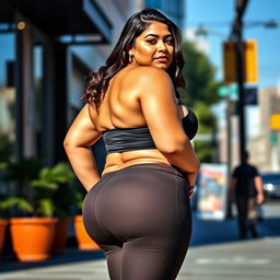 A full-figured 22-year-old Hispanic woman, soft and round in appearance, weighing approximately 110 pounds and standing at 5'2''