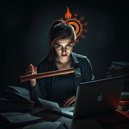 A dramatic and powerful scene featuring a determined young woman embodying the theme of hard work and revenge