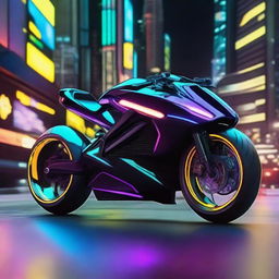 Generate an image of a sleek and high-tech futuristic gamer motorcycle