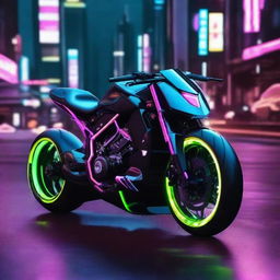 Generate an image of a sleek and high-tech futuristic gamer motorcycle