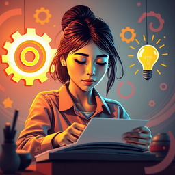 An imaginative and semi-abstract representation of a young woman embodying the essence of hard work and perseverance
