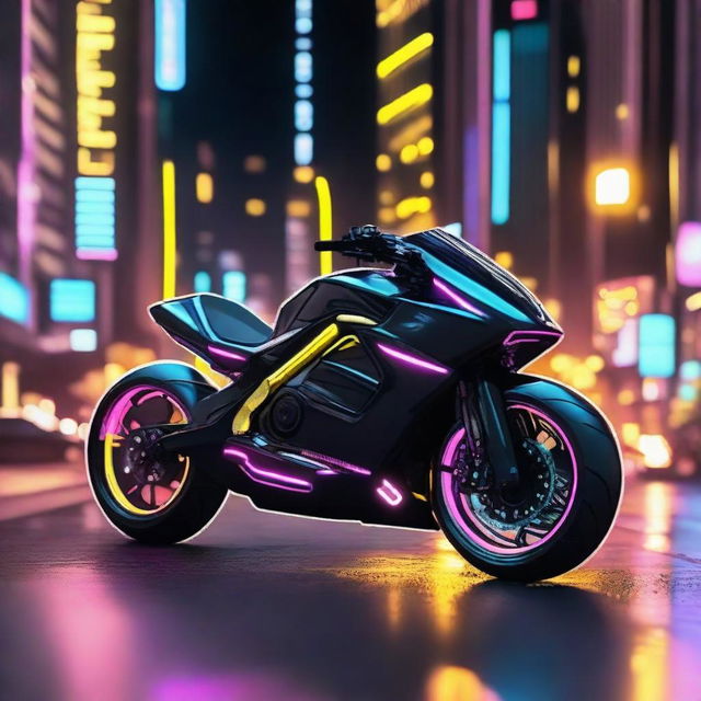 Generate an image of a sleek and high-tech futuristic gamer motorcycle