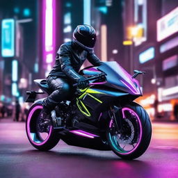 Generate an image of a sleek and high-tech futuristic gamer motorcycle