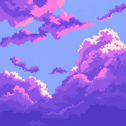 A beautiful pixel art depiction of a sky featuring stunning purple and blue colors, creating a captivating and harmonious gradient