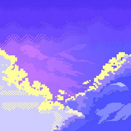 A beautiful pixel art depiction of a sky featuring stunning purple and blue colors, creating a captivating and harmonious gradient