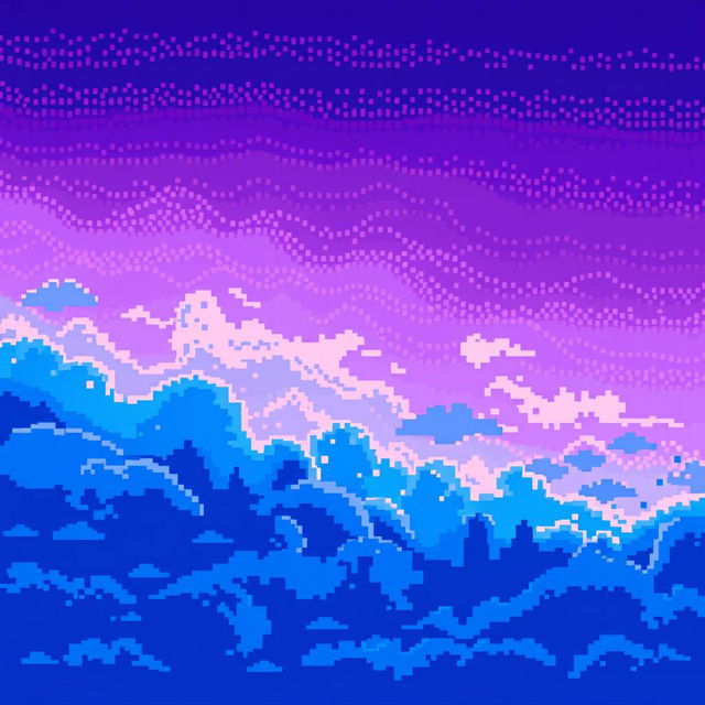 A beautiful pixel art depiction of a sky featuring stunning purple and blue colors, creating a captivating and harmonious gradient