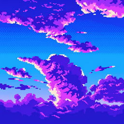 A beautiful pixel art depiction of a sky featuring stunning purple and blue colors, creating a captivating and harmonious gradient