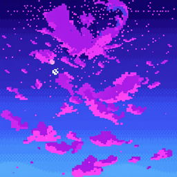 A stunning pixel art representation of a sky filled with beautiful purple and blue hues, creating a captivating gradient