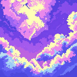 A stunning pixel art representation of a sky filled with beautiful purple and blue hues, creating a captivating gradient