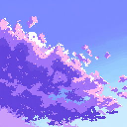 A stunning pixel art representation of a sky filled with beautiful purple and blue hues, creating a captivating gradient