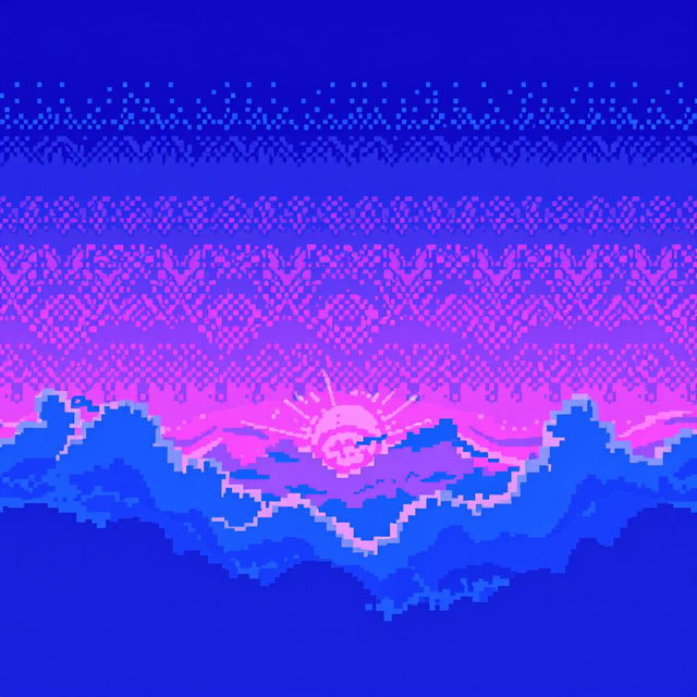 A stunning pixel art representation of a sky filled with beautiful purple and blue hues, creating a captivating gradient