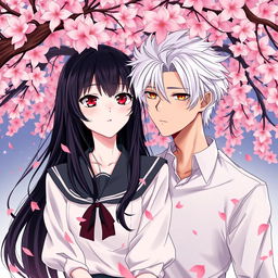 A captivating illustration inspired by the spy fiction novel 'Philtre of Fate', showcasing the romantic connection between Takashi and Suiren