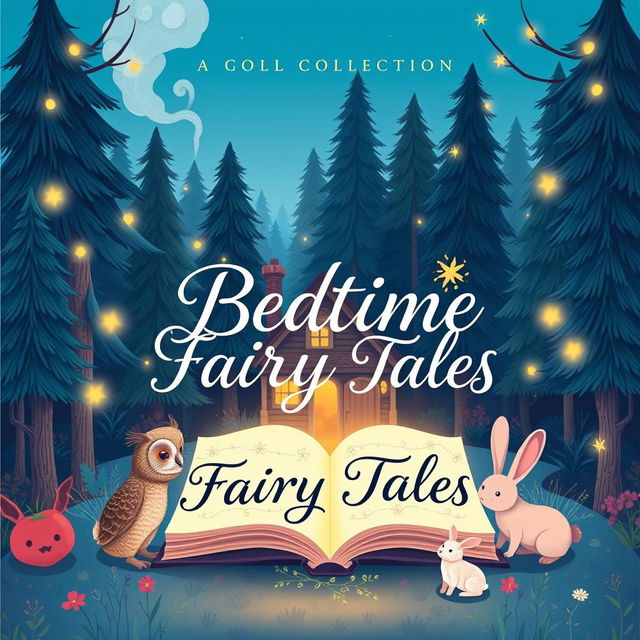 A whimsical and enchanting book cover for a collection of bedtime fairy tales