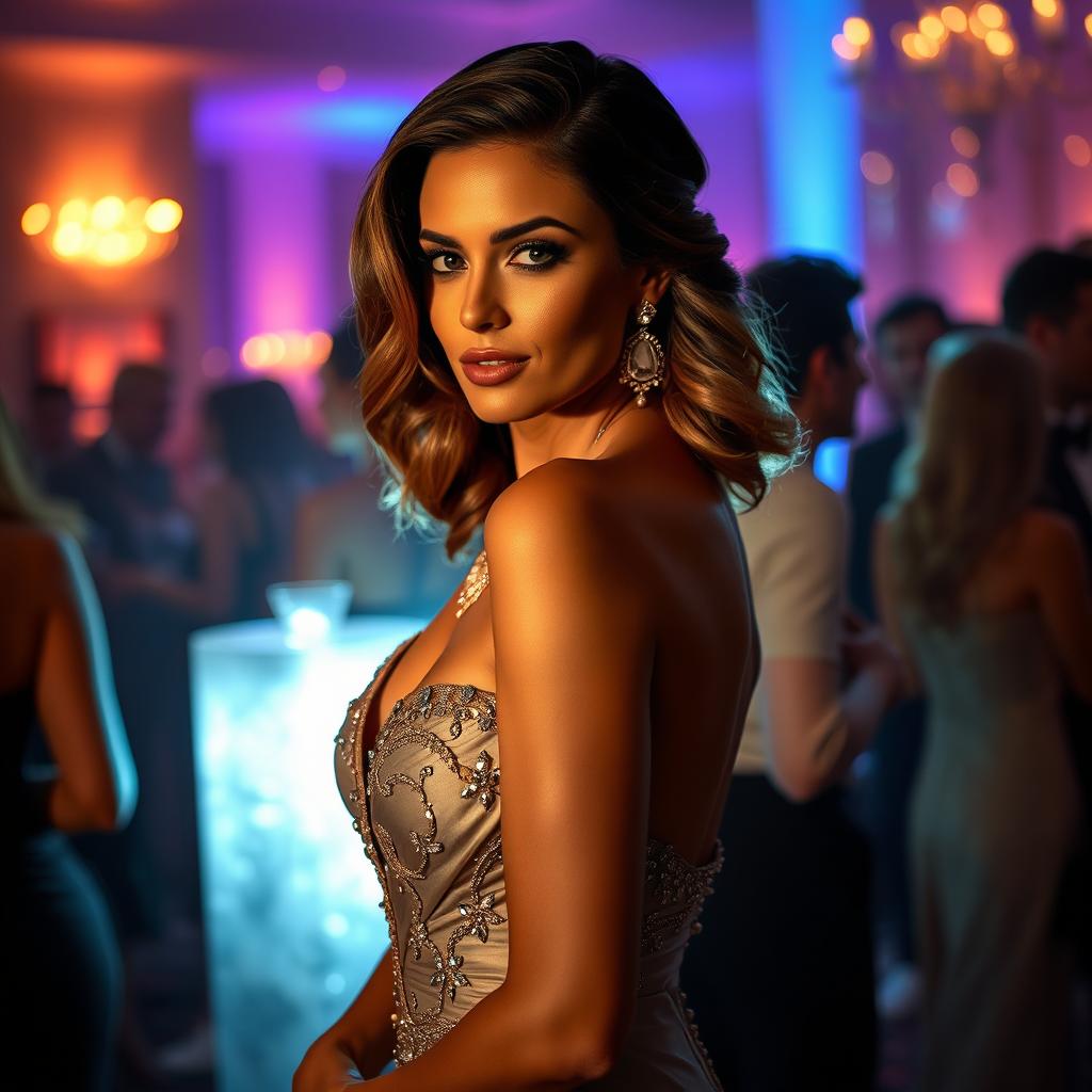 A glamorous and sophisticated woman in an elegant evening gown, exuding confidence and allure