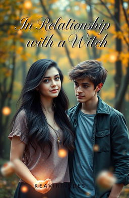 A captivating e-book cover for 'In Relationship with a Witch', featuring a young adult romance scene infused with magical elements