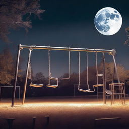 A spectral apparition haunting a playground at night, with looming swings and slides, under the silver glow of the moon.