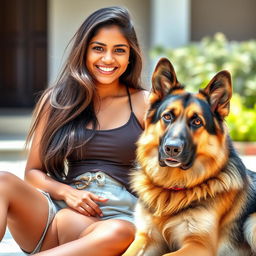 A beautiful 21-year-old Indian woman with long flowing hair, a radiant smiling face, and strikingly beautiful eyes