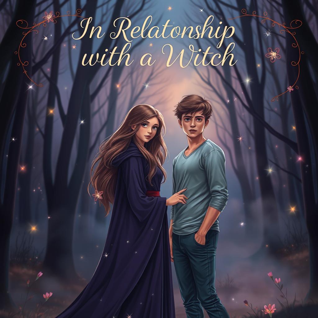 A captivating e-book cover for a young adult fiction titled 'In Relationship with a Witch'