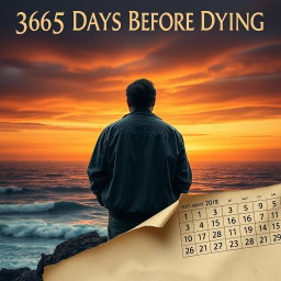 A dramatic and emotional poster design titled '365 Days Before Dying', showcasing a reflective scene of a person standing on a cliff overlooking a vast ocean during sunset