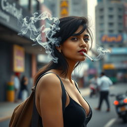 A beautiful 21-year-old Indian slim girl captured from a long distance in a realistic and striking composition