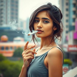 A beautiful 21-year-old Indian slim girl captured from a long distance in a realistic and striking composition