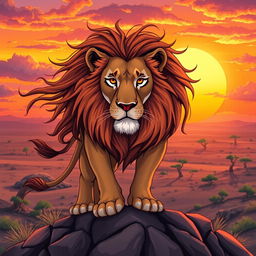 An illustration of a majestic lion, symbolizing strength and courage, with a vibrant mane flowing in the wind