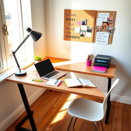 A modern student desk setup in a well-lit study room