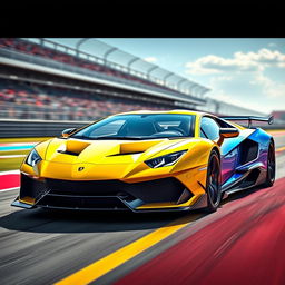 A photo-realistic image featuring a creative blend of a Lamborghini Aventador and a Dodge Viper, showcasing the sleek lines and aggressive stance of the Aventador intertwined with the muscular curves and distinct front grill of the Viper