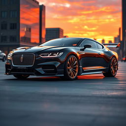 A futuristic Lincoln Continental 2023, featuring a distinctive Bugatti Veyron grill and headlights, showcasing a sleek silhouette